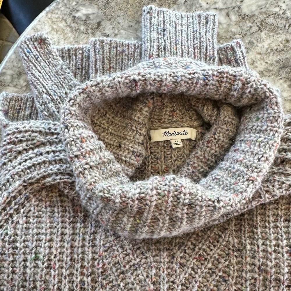 Madewell Donegal Silk Wool Blend Turtleneck‎ Sweater Oatmeal Confetti Fleck XS - Picture 4 of 9